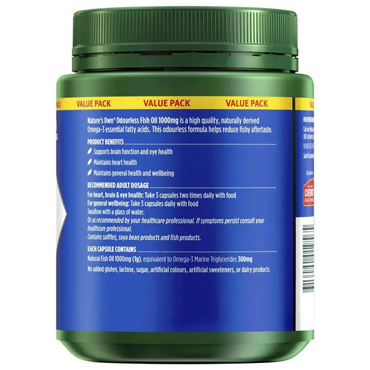 Nature's Own Odourless Fish Oil 1000mg 500 Capsules Exclusive Size