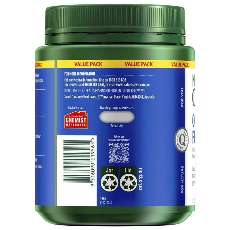 Nature's Own Odourless Fish Oil 1000mg 500 Capsules Exclusive Size