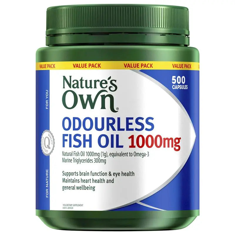 Nature's Own Odourless Fish Oil 1000mg 500 Capsules Exclusive Size